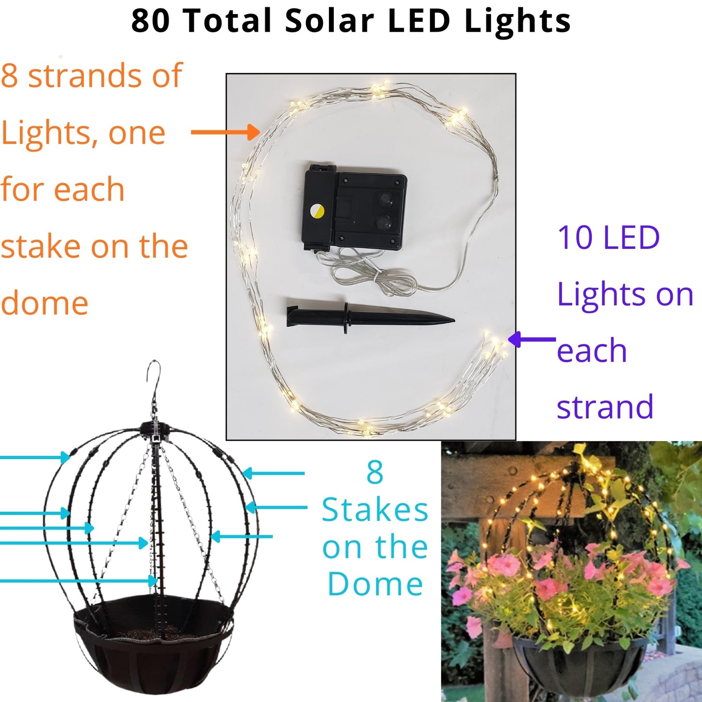 Scroll Trellis® Solar Dome Trellis for Hanging Baskets | Lighted Plant Support for Vines
