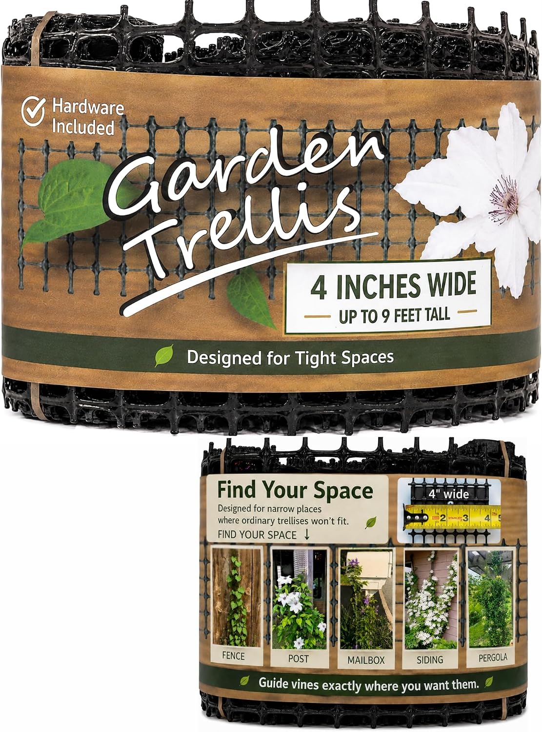 Narrow Trellis for Clematis and Climbing Plants, 9 ft Tall x 4 in Wide, for Deck Posts, Mailbox Posts and Porch Columns