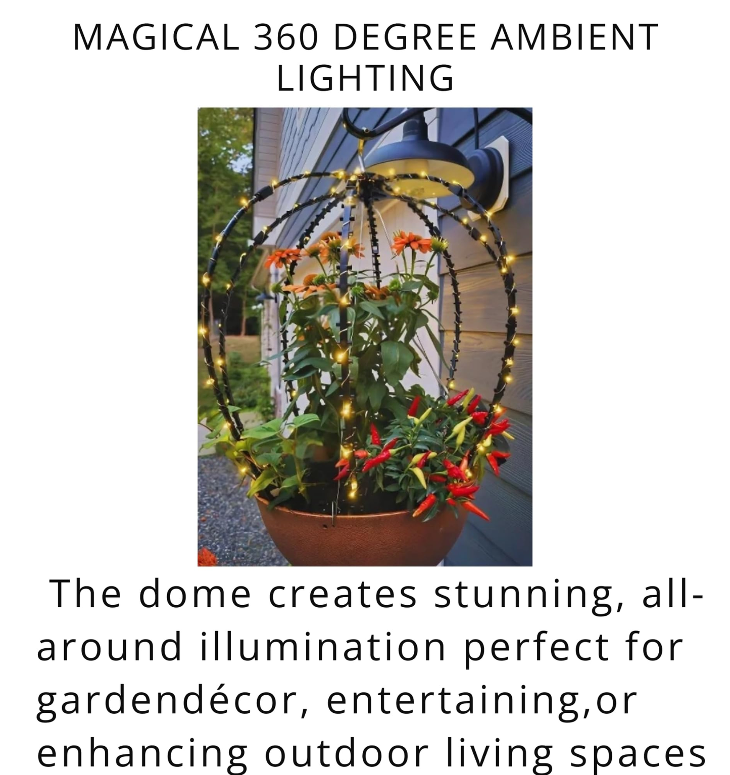 Scroll Trellis® Solar Dome Trellis for Hanging Baskets | Lighted Plant Support for Vines