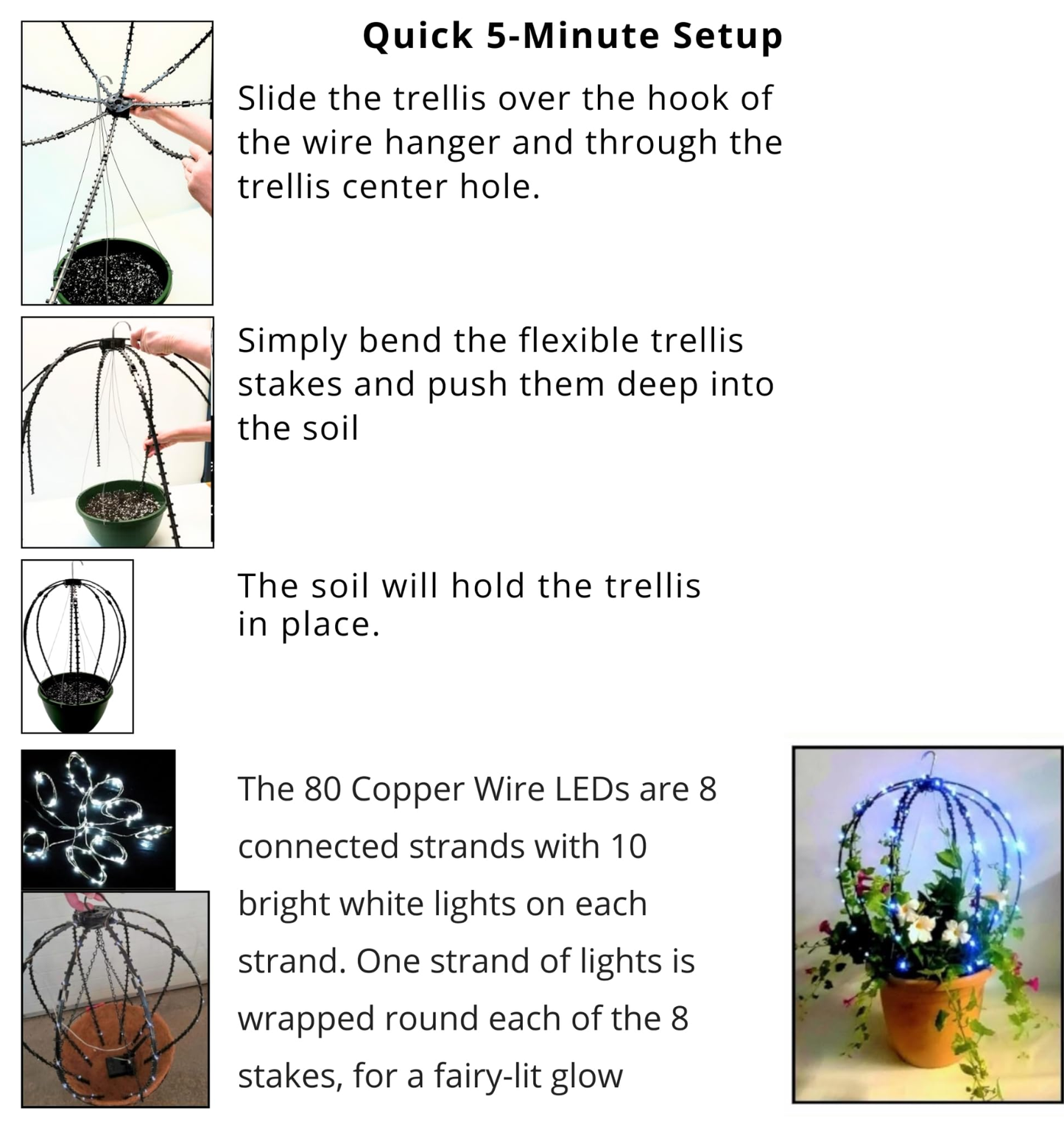 Scroll Trellis® Solar Dome Trellis for Hanging Baskets | Lighted Plant Support for Vines