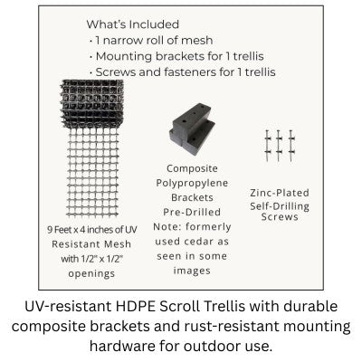 materials.jpg
UV-resistant HDPE Scroll Trellis with durable composite brackets and rust-resistant mounting hardware for outdoor use.